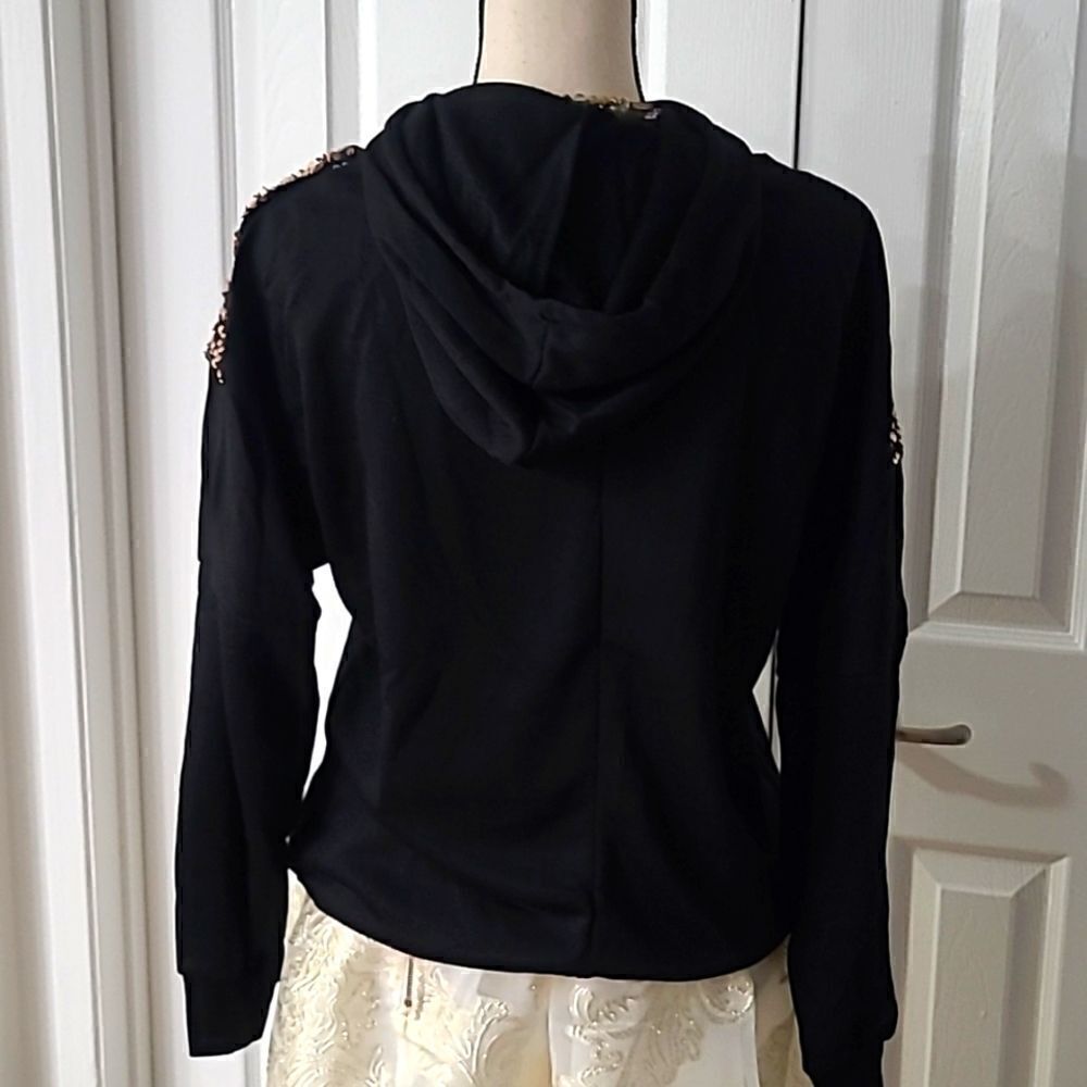 Bestie Hoodie Bronze Sequin Chevron Hoodie sz Small Medium - Picture 7 of 14